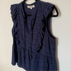 SOLD {LOFT} Black & Blue Striped Ruffle Blouse